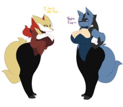 2girls alternate_breast_size ass big_breasts breasts bunnysuit delphox dewwydartz female furry hourglass_figure lucario maggie(dewwydartz) may_(dewwydartz) pokemon pokemon_(species) thick_thighs wide_hips