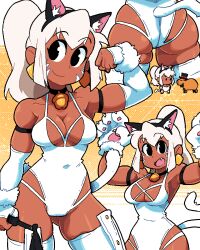 animal_ear_hairband animal_ears ass bell_collar black_eyes breasts capybara cat_ears cat_ears_hairband cat_tail chibi cleavage collar earrings facial_markings fang fangs flexing gloves headband leotard looking_at_viewer mia_(scott_malin) multiple_poses muscular muscular_female original paw_gloves ponytail scott_malin skindentation smile standing tagme tail thighs white_hair