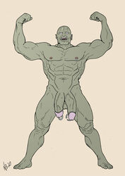 1boy bara big_penis diphallia diphallism erection flexing full_body green_skin half-erect humanoid humanoid_penis male male_only monster multi_penis muscles muscular muscular_male nicolas_brunet nipple_piercing nipples orc orc_male penis penis_piercing prince_albert_piercing solo solo_male veiny_penis