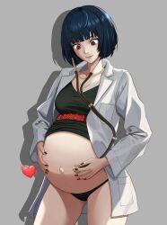 1girls alternate_version_at_source arinokateku atlus big_belly blue_hair cleavage doctor looking_down medium_breasts older_female persona persona_5 pregnant ready_to_pop sega stethoscope tae_takemi