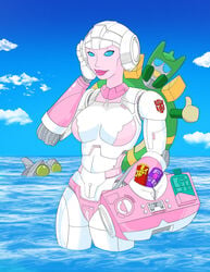 1girls alien alien_girl arcee barely_clothed beach blue_eyes boobs breasts female female_only machine medium_breasts panties partially_clothed partially_nude pink_lips pink_lipstick pink_panties ricozappa robot robot_girl seaside solo solo_female tits transformers transformers_g1 white_body