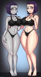 2girls alternate_breast_size arella_roth asking_for_it barefoot big_breasts black_nails blush breasts busty calvin_klein cartoon_network cleavage cock_hungry curvaceous curvy curvy_figure dc dc_comics demon_girl drunkavocado erect_nipples feet female female_only forehead_jewel goth grey_skin huge_breasts large_breasts looking_at_viewer milf mother_and_daughter narrow_shoulders nipples_visible_through_clothing pale-skinned_female pale_skin panties purple_eyes purple_hair pussy_visible_through_clothes rachel_roth raven_(dc) short_hair short_purple_hair skimpy skimpy_clothes slutty_outfit superheroine teen_titans thick_thighs thin_arms thin_waist toes uncomfortable voluptuous wide_hips