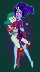 2girls ass_grab bottomless bottomless_female breast_grab breasts butt_grab curvy_female female_only full_body green_hair green_pubic_hair green_skin large_breasts multiple_girls partially_clothed planetina pubic_hair purple_skin redlever rick_and_morty supernova_(rick_and_morty) tribadism yuri