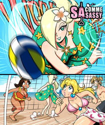 1boy 3girls alternate_breast_size bracelet breasts breath_of_the_wild cleavage crossover earrings female huge_breasts link link_(breath_of_the_wild) mario_(series) mario_kart mario_kart_tour multiple_images nintendo princess_daisy princess_peach princess_rosalina sasatseng super_mario_odyssey the_legend_of_zelda