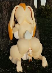 3d absurd_res anal anal_birth anthro anus ass baby backsack balls birth breasts cream_the_rabbit digital_media_(artwork) duo female ftg_crossgender fti_crossgender fur futanari genitals grass gynomorph hi_res hornybunny intersex kneeling lagomorph leaning_on_object leporid mammal nipples nude plant rabbit sega sonic_(series) tan_body tan_fur text tree url vanilla_the_rabbit young