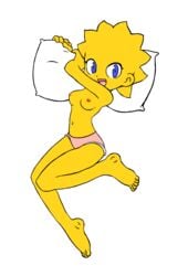 (original_artist_tbd) bed dress grown_up lisa_simpson pillow pink_panties sallyx the_simpsons topless transparent_background yellow_body