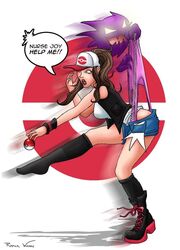 1girls black_jacket black_legwear black_socks blue_eyes boot_removed boots booty_shorts brown_hair clothing dragging english_text hat haunter hilda_(pokemon) knee_socks kneehighs kneesocks nintendo one_shoe panties pink_panties poke_ball_print pokeball pokemon pokemon_bw ponytail raptorwedgie rwedgie socks wedgie white_topwear