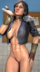 3d bottomless busty cropped_jacket dc dc_comics diana_prince female female_focus female_only fit fit_female hourglass_figure injustice_2 kissing makeup olive_skin six_pack undominus wide_hips wink winking wonder_woman wonder_woman_(series)