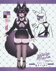 alternate_costume big_breasts choker curvy dark_hair fishnets fox_ears fox_girl fox_tail goth hair_bun huge_breasts kuroina_(osiimi) miniskirt mole_under_eye original osiimi pale-skinned_female pale_skin pinky_fox_(osiimi) thick_thighs thighhighs virtual_youtuber