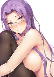 blush breasts fate/grand_order fate/stay_night fate_(series) glasses large_breasts long medusa_(fate) purple_eyes purple_hair smile sweat sweaty_breasts thighhighs thighs yanagi_(tsukiakari)