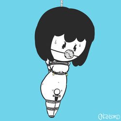 ball_gag black_and_white bondage chibi cute kawaii nipples oncensored original rope_bondage suspended suspenders vibrator