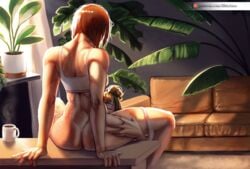 2girls ass athletic athletic_female bangs bra brown_hair butt coffee_mug cunnilingus eyes_closed female female/female female_only filthyfaize implied_cunnilingus jujutsu_kaisen kugisaki_nobara lesbian multiple_girls muscular_female oral oral_sex panties panties_around_leg sitting sports_bra thick_thighs thigh_grab yuri zenin_maki