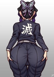 ass ass_focus ass_grab back_view big_ass black_hair butterfly_hair_ornament clothing coffeelove68 demon_slayer favorite female female_only fully_clothed grabbing_own_ass kimetsu_no_yaiba kochou_shinobu solo spread_ass spread_ass_under_clothes wide_hips