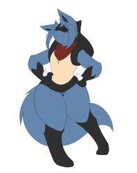 ass breasts dancing dewwydartz female fluffy_tail furry game_freak hands_on_hips hourglass_figure lucario may_(dewwydartz) nintendo pear_shaped pear_shaped_female pokemon pokemon_(species) smile thick_thighs voluptuous voluptuous_female wide_hips