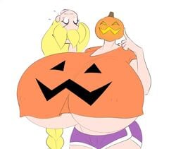 animated big_breasts cassie_(theycallhimcake) gigantic_breasts halloween head_swap hyper_breasts no_sound pumpkin pumpkin_boobs stolen_body tagme theycallhimcake video