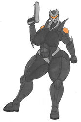 1girls armor big_breasts epic_games firearm fortnite fortnite:_battle_royale gun handgun helmet oblivion_(fortnite) pistol r0acha_(artist) ranged_weapon tagme thick_thighs tight_clothing video_games