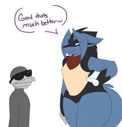 anon ass breasts dewwydartz female furry gag gagged hourglass_figure lucario may_(dewwydartz) pokemon pokemon_(species) sunglasses tape_gag text_bubble thick_thighs wide_hips