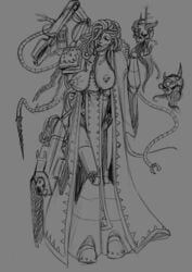 adeptus_mechanicus amriagiath bare_breasts breasts chaos_(warhammer) dark_mechanicus female heretek imperium_of_man large_breasts mechanical nipple_piercing nipples servo-skull skulls techpriest warhammer_(franchise) warhammer_40k