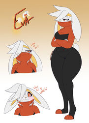 breasts bunny dewwydartz eva(dewwydartz) female flustered furry pokémon_(species) pokemon raboot reference_sheet thick_thighs wide_hips