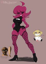 1girls 2boys abs artist_signature bald baseball_bat blush diddlydooter1 female female_only fishnet_stockings friday_night_funkin girlfriend_(friday_night_funkin) hands_on_hips high_heels looking_at_viewer matt_(wii_sports) minus_gf_(iagoanims) minus_monster_(iagoanims) mob_face partially_clothed simple_background thick_thighs