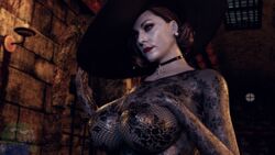 3d alcina_dimitrescu big_breasts breasts choker clothing fishnets frensfm hat mature_female milf resident_evil resident_evil_8:_village