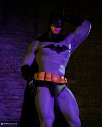 1boy 3d 3d_(artwork) abs bara batman batman_(series) biceps black_clothing black_gloves blue_eyes bruce_wayne bulge cape dc dc_comics dilf gold_belt human human_only justice_league male male_focus male_only msangelfood muscles muscular muscular_male night pecs posing solo solo_focus solo_male spandex standing superhero thick_thighs tight_clothes tight_clothing tight_fit