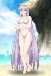 1girls bare_legs big_breasts bikini blush breasts female fire_emblem fire_emblem:_the_binding_blade itsukiru long_legs nail_polish nintendo purple_eyes purple_hair purple_nails purple_swimsuit sole_female sophia_(fire_emblem) swimsuit thighs vaguekatti very_long_hair violet_eyes violet_hair white_bikini