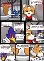 2012 anthro arwing avian bird canid canine comic dialogue english_text falco_lombardi fox fox_mccloud great_fox hi_res male mammal moltsi nintendo star_fox text video_games