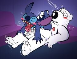 2022 alien anthro anthro_on_anthro areola balls black_nose blue_body blue_fur blue_nose blush bodily_fluids brian_griffin canid canine canis closed_eyes crossover digital_media_(artwork) disney domestic_dog duo erection experiment_(lilo_and_stitch) eyebrows family_guy feet fur genitals hi_res humanoid_genitalia humanoid_penis interspecies licking lilo_and_stitch male male/male mammal navel nipples nude open_mouth open_smile oral penile penis penis_lick saliva saliva_on_penis sex smile stitch_(lilo_and_stitch) teeth the-alfie-incorporated tongue tongue_out white_body white_fur