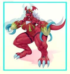 1girls 2021 anthro armor busty claws cosplay digimon digimon_(cosplay) digimon_(species) digimon_adventure digimon_adventure_02 female female_only flamedramon flamedramon_(cosplay) full_body guilmon mask muscular red_scales riipley solo tail white_hair