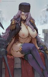 1girls absurd_res breasts cape crymaria_levin curvy cutesexyrobutts epaulettes female female_focus female_only gloves hat hi_res horny large_breasts legwear long_hair looking_at_viewer midriff naked navel nipples nude nude_female only_female pale-skinned_female patreon patreon_username polearm purple_hair purple_legwear red_eyes signature sitting snow solo solo_female stockings thick_thighs thighhighs thighs topless ushanka valkyria_chronicles valkyria_chronicles_4 weapon wide_hips