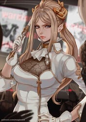 blonde_hair blue_eyes female gloves hair_ornament long_hair looking_at_viewer magion02 nier nier:_automata nier_(series) solo white_gloves yorha_commander