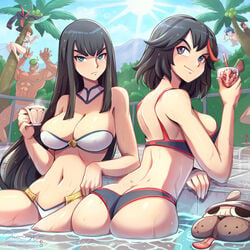 2024 3boys 3girls ass ass_cleavage athletic_female barefoot bathing_suit big_breasts bikini black_hair blue_eyes bowl_cut breasts brown_hair bubble_butt bushes busty butt_crack choker cleavage climbing climbing_tree clothed clothing cocktail coconut cute dat_ass dog female fit_female gamagoori_ira group guts_(kill_la_kill) holding holding_drink holding_object inumuta_houka jammeryx kill_la_kill kinagase_tsumugu kiryuuin_satsuki large_breasts larger_male long_hair looking_at_viewer male mankanshoku_mako matoi_ryuuko medium_hair midriff mountain muscular_male nipple_bulge open_mouth outdoors outside palm_tree partially_submerged peeping pool poolside red_hair relaxing senketsu short_hair shoulder_length_hair sisters size_difference slapstick smile strapless_bikini streaked_hair studio_trigger summer sun swimming_pool swimsuit tea teacup teenager thick_eyebrows tomboy tree tropical_setting two_tone_hair wading water wedgie wet