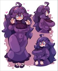 1girls alternate_breast_size belly belly_button big_breasts blush breast curvy female goth goth_girl gothic heart-shaped_pupils hex_maniac huge_breasts krutr_(artist) large_breasts long_hair nipple_bulge nipples pokemon pokemon_xy purple_eyes purple_hair smile solo thick thick_thighs thin thin_waist voluptuous