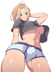 1futa 2d 2d_(artwork) areolae balls big_breasts blonde_futa blonde_hair blonde_hair_blue_eyes blonde_hair_futa blue_eyes breasts briefs bulge clothed clothing digital_drawing_(artwork) digital_media_(artwork) eyebrows_visible_through_hair flaccid futa_only futanari human light-skinned_futanari light_skin long_hair looking_at_viewer low-angle_view male_underwear mostly_clothed pale_skin partially_clothed penis product_parody simple_background solo solo_futa standing testicles tied_hair underboob underwear white_background yana_(nekoarashi)