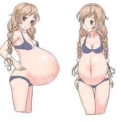 1girls ass_visible_through_thighs big_belly blue_bra blue_panties bra braided_hair braids brown_eyes brown_hair clothing female female_only frontbelly garylin hand_on_hip huge_belly kantai_collection long_hair looking_at_viewer matching_underwear minegumo_(kantai_collection) outie_navel panties popped_navel pregnant ready_to_pop sidebelly small_breasts smile solo stretch_marks thigh_gap twin_braids