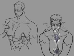 1boy bara black_and_white closed_eye cum cum_on_chest cum_on_face ferrus_manus imperium_of_man iron_hands line_art lineart moobjob nipples paizuri pecjob penis primarch titjob warhammer_(franchise) warhammer_40k yaoi 柒号垃圾桶