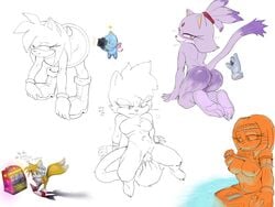 amy_rose anthro ass big_ass blaze_the_cat breasts chao_(sonic) clothed clothing clothing_lift dildo female group hi_res humanoid idw_comics idw_publishing male masturbation mobian_(species) prehensile_tail sega sex_toy shirt shirt_lift sjerty sketch_page sonic_(series) sonic_adventure sonic_the_hedgehog_(comics) sonic_the_hedgehog_(idw) sonic_the_hedgehog_(series) tails tangle_the_lemur tikal_the_echidna topwear