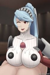 atlus cum cum_between_breasts cum_on_breasts cum_shot ejaculation_between_breasts labrys magna_ferra paizuri persona persona_4 persona_4_arena persona_4_arena_ultimax robot robot_girl self_upload tagme