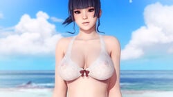 1girls 3d accidental_exposure areola areolae asian asian_female beach black_hair breasts dead_or_alive dead_or_alive_5 dead_or_alive_5_last_round doahdm female female_only gravure_studio large_ass light-skinned_female light_skin ninja_gaiden nipples nipples_visible_through_clothing nyotengu public see-through see-through_clothing solo solo_focus thick_thighs wardrobe_malfunction