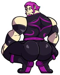 arm_band ass ass_focus bara big_ass big_butt butt_focus dnd draco_von_merrick draconicprince_(artist) dungeons_and_dragons facial_hair huge_ass huge_butt male male_only meme pointed_ears purple_eyes purple_hair skin_tight smug squatting white_skin yaoi