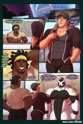 abs bara beard biceps big_hero_6 big_hero_6:_the_series big_muscles bodybuilder bulge comic dark-skinned_male dark_skin english_text facial_hair flaccid huge_muscles male male_focus male_on_male male_only marvel muscle muscles muscular muscular_arms muscular_back muscular_chest muscular_legs muscular_male pecs pectorals robot smile smiling speech_bubble tadashi_hamada text wasabi-no-ginger wolf_con_f yaoi