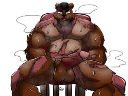 18sweettomato 1boy animatronic anthro anthro_only balls biceps black_nose bow_tie bowtie brown_body brown_fur brown_skin erection five_nights_at_freddy's five_nights_at_freddy's_4 freddy_(fnaf) gay headgear headwear looking_at_viewer male_only muscles muscular muscular_male nightmare_freddy nipples penis sharp_teeth sitting sitting_on_chair sweat top_hat two_tone_body two_tone_fur two_tone_skin video_games