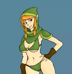 archery bikini brawlhalla chilling ember_(brawlhalla) orange_hair red_eyes smiling