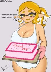 apron blush cake inkling inkling_girl linda_(telaxart) milf naked_apron nsfwtalex smiling_at_viewer splatoon splatoon_2 telaxart texalunax