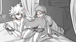 2boys anilingus arched_back ass ass_up bound bound_arms clothed clothing cum cumshot danganronpa danganronpa_2:_goodbye_despair gay hinata_hajime licking licking_ass male male/male male_only monochrome nagito_komaeda on_bed partially_clothed penis restrained rimjob rimming rimming_male rope sex_toy straight_hair tied tied_up underwear_down yaoi yndr4hope