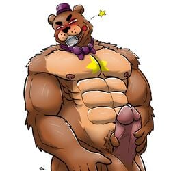 18sweettomato 1boy animatronic anthro anthro_only balls belly_button big_penis blush blushed blushing bow_tie bowtie brown_body brown_fur brown_skin condom condom_in_mouth five_nights_at_freddy's freddy_fazbear's_pizzeria_simulator furry furry_only gay hat headgear headwear looking_at_viewer machine male_only muscles muscular muscular_male nipples penis retard robot rockstar_freddy sharp_teeth star teeth two_tone_body two_tone_fur two_tone_skin video_games