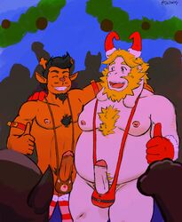 asgore_dreemurr body_hair casual_exposure casual_nudity de3wlfy friends friendship hairy_chest male_focus male_only mankini public_nudity rudolph_holiday yaoi