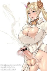 1futa bad_anatomy big_breasts big_penis bimbo bimbo_futanari bimbofied blonde_hair breasts censored_penis cleavage clothed clothing cum cumming ejaculation erect_penis erection full-package_futanari futa_only futanari hands-free handsfree_ejaculation huge_breasts human light-skinned_futanari light_skin mostly_clothed motion_blur navel nier:_automata orgasm pale_skin penis pussy rebis solo standing testicles testicles_clench white_background yorha_commander