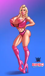 1girls bimbo blonde_hair celebrity dargoden female female_only huge_breasts long_hair mandy_rose pink_nipples platform_heels solo tanned_skin wrestler wrestling_outfit wwe